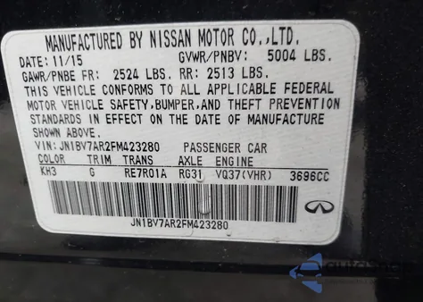 2015 Infiniti Q50 Premium z USA, uszkodzony, nr VIN JN1BV7AR2FM423280